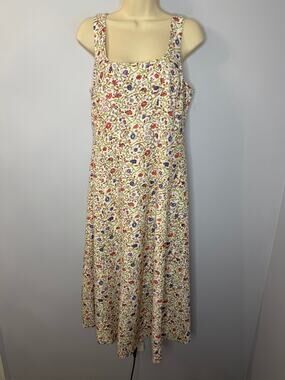 Lea Square Neck Floral Linen Blend Midi Dress Women's M